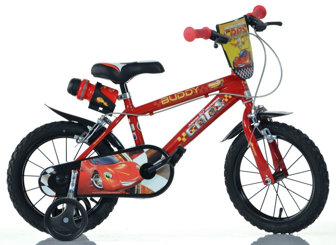 Dino Kinderfahrrad Cars Buddy, 1 Gang, mit Stützrädern, Trinkflasche und Frontschild von Dino