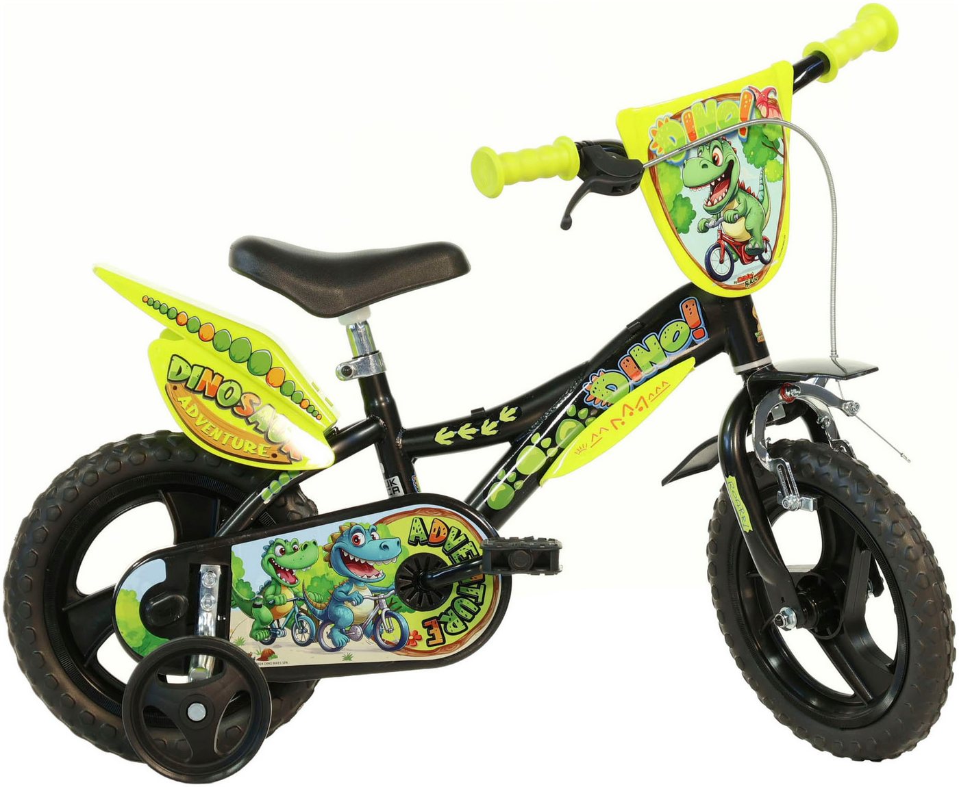 Dino Kinderfahrrad Dinosaurier T-Rex 12 Zoll, 1 Gang, mit Stützrädern, Frontschild und coolen Schutzblechen Dino Kinderfahrrad Dinosaurier T-Rex 12 Zoll, 1 Gang, mit Stützrädern, Frontschild und coolen Schutzblechen von Dino