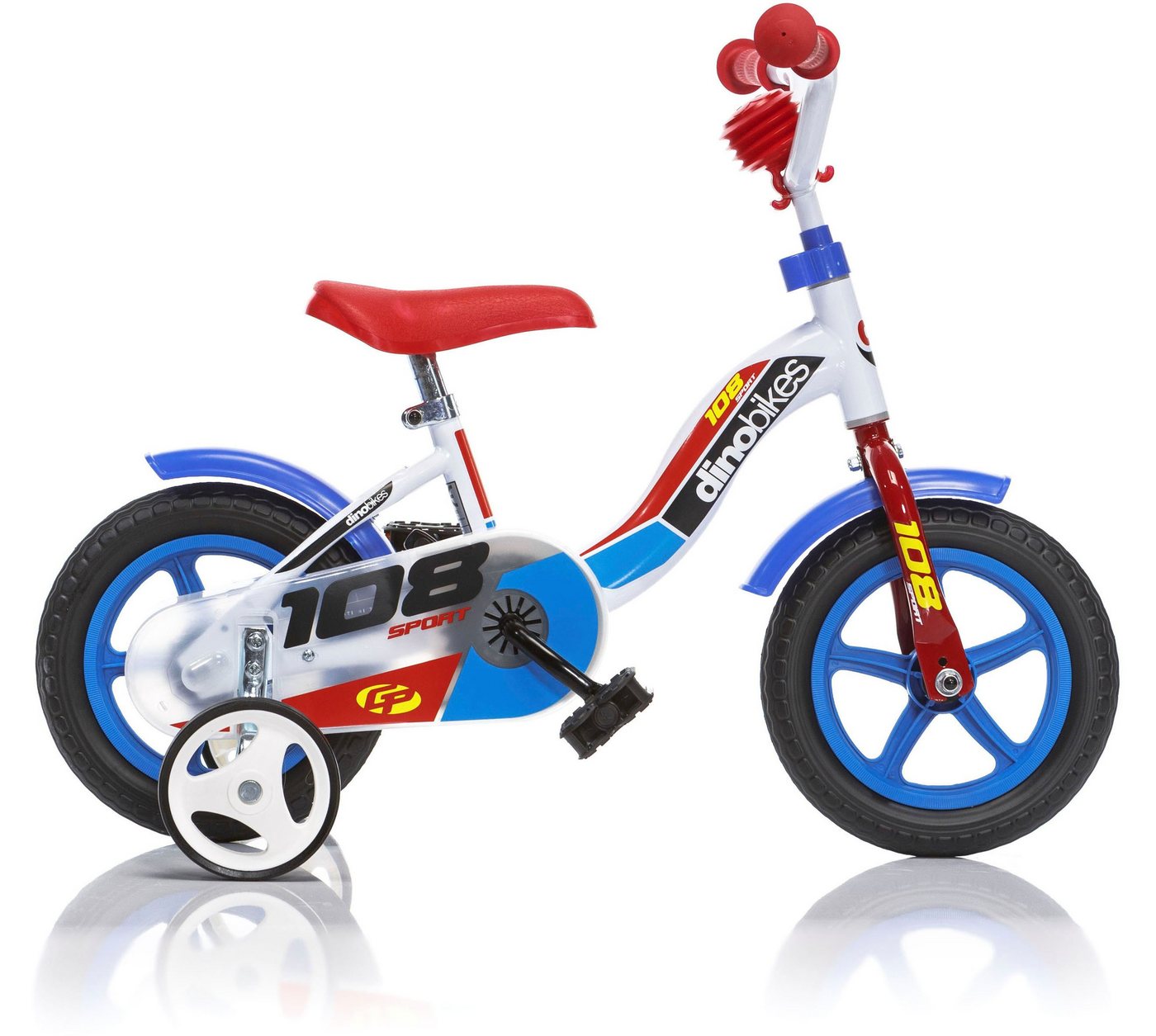 Dino Kinderfahrrad Lernrad 10 Zoll, 1 Gang, mit Stützrädern, Hupe und Schutzblechen Dino Kinderfahrrad Lernrad 10 Zoll, 1 Gang, mit Stützrädern, Hupe und Schutzblechen von Dino