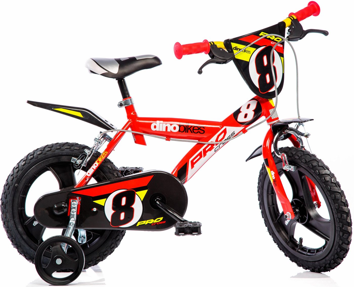 Dino Kinderfahrrad Mountainbike 16 Zoll, 1 Gang, mit Stützrädern, Frontschild und coolen Schutzblechen Dino Kinderfahrrad Mountainbike 16 Zoll, 1 Gang, mit Stützrädern, Frontschild und coolen Schutzblechen von Dino