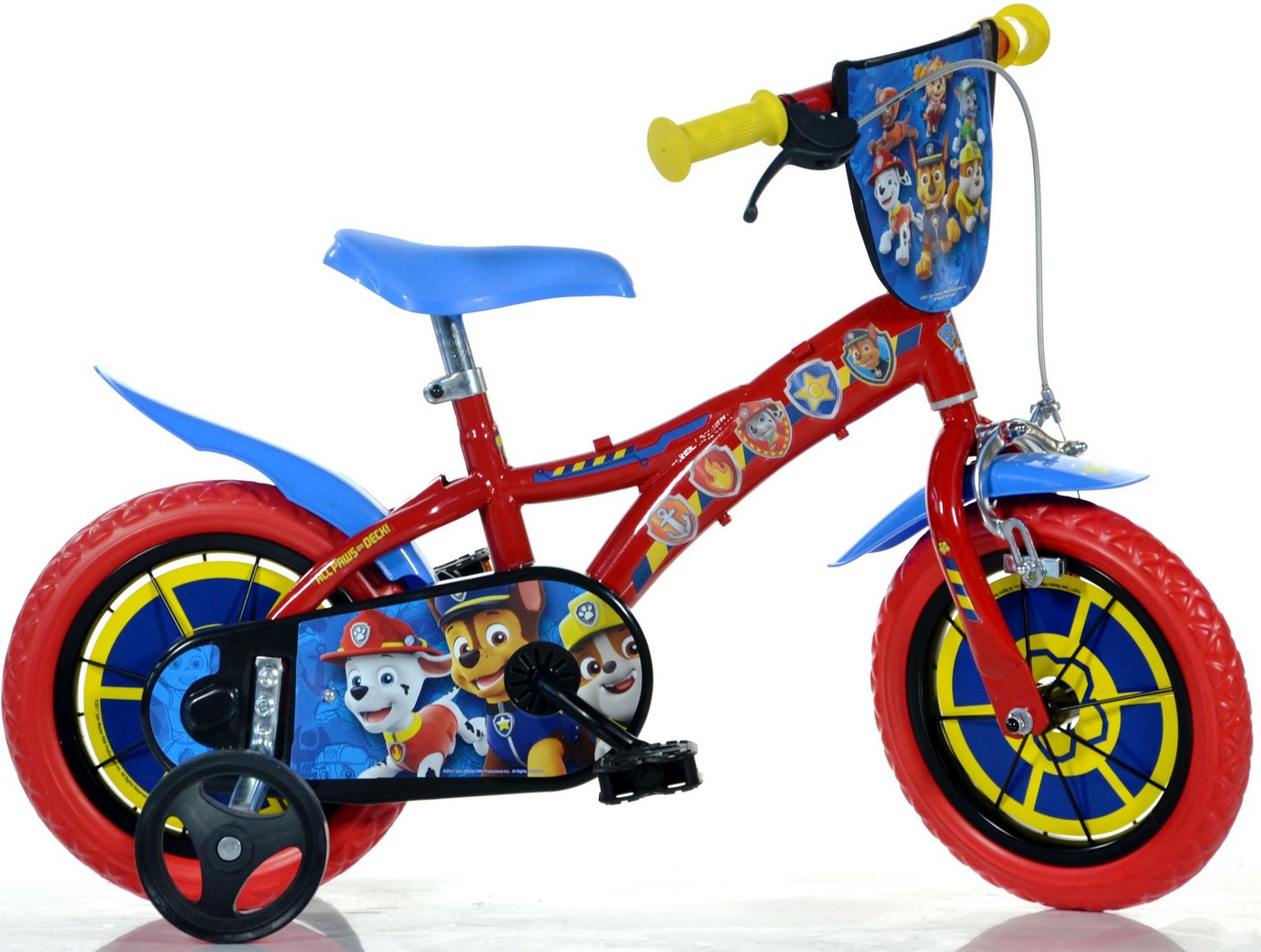 Dino Kinderfahrrad Paw Patrol 12 Zoll, 1 Gang, mit Stützrädern, Trinkflasche und Frontschild von Dino