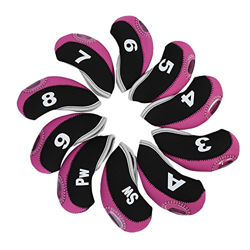 10 Stück Golfschläger-Kopfbedeckungen, Golfschläger-Kopfbedeckung, Golfschläger-Kopfbedeckung, mit Nummern (Rosa) von Dioche