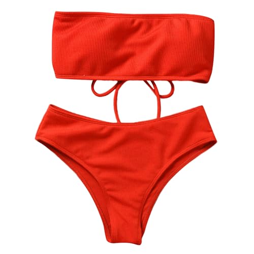 Diogeynu Damen-Bikini-Set, zweiteilig, hohe Taille, trägerlos, bauchfreies Oberteil, Badeanzug, lässig, Strand-Bademode, Geschenke von Diogeynu