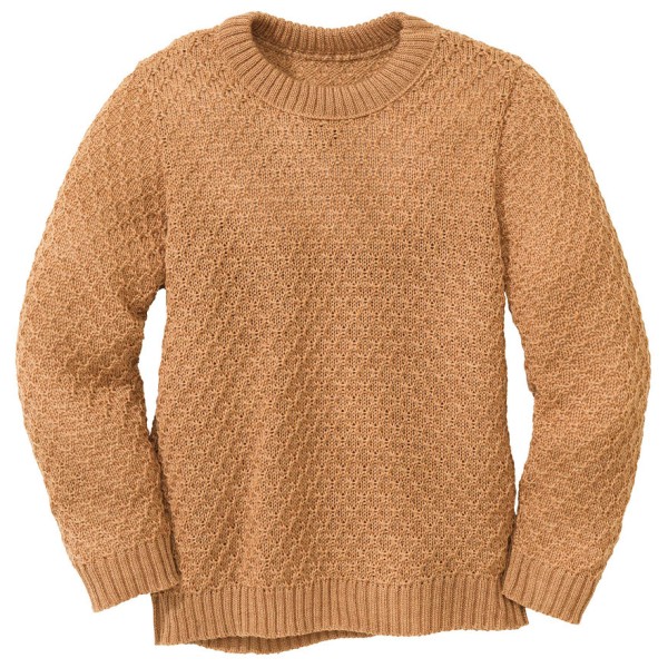 disana - Kid's Aran-Pullover - Wollpullover Gr 122/128 beige/orange von Disana