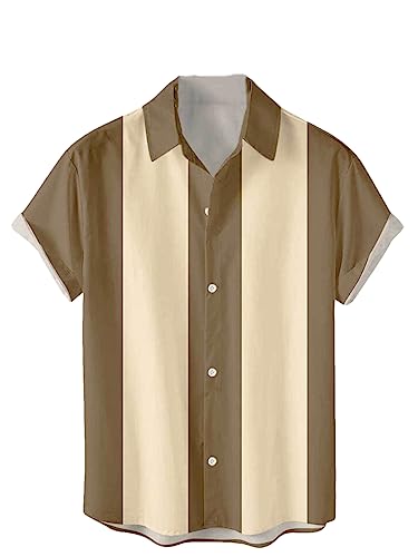 Disimlarl Herren Sommer Retro Vertikal Gestreifte Hemden Knopfleiste Kurzarm Bluse Vintage Bowling Shirt von Disimlarl