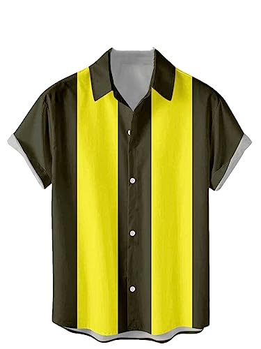 Disimlarl Herren Sommer Retro Vertikal Gestreifte Hemden Knopfleiste Kurzarm Bluse Vintage Bowling Shirt von Disimlarl