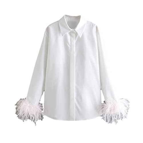 EN8 Federn an den Bündchen Damen Blusen Weiß Elegant Blusen Tops Shirts Rosa Feder M EN8 Federn an den Bündchen Damen Blusen Weiß Elegant Blusen Tops Shirts Rosa Feder M von Disimlarl