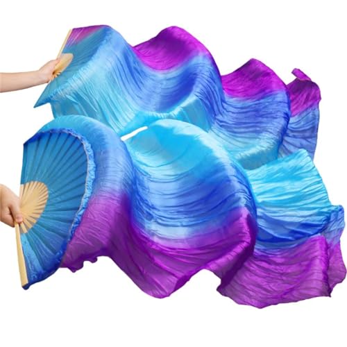 Seidiger Fächer für Damen, Bauchtanz, handgefertigt, Farbverlauf, 16 m, 150 x 90 cm, echte Seide von Disimlarl