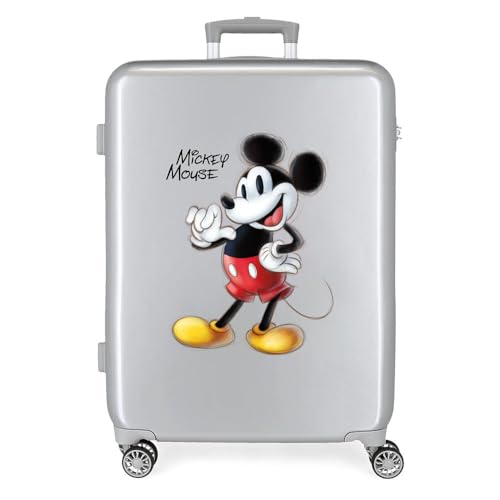 Disney 100 Mickey Joyful Mittelgroßer Koffer, Grau, 48 x 70 x 26 cm, starres ABS, integriertes TSA-Schloss, 81 l, 2 kg, 4 Doppelräder Disney 100 Mickey Joyful Mittelgroßer Koffer, Grau, 48 x 70 x 26 cm, starres ABS, integriertes TSA-Schloss, 81 l, 2 kg, 4 Doppelräder von Disney