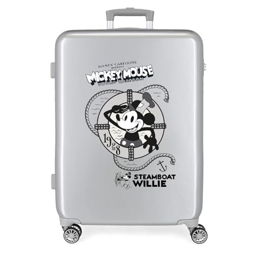Disney 100 Mickey Steamboad Mittelgroßer Koffer, Grau, 48 x 70 x 26 cm, starres ABS, integrierter TSA-Verschluss, 81 l, 2 kg, 4 Doppelräder Disney 100 Mickey Steamboad Mittelgroßer Koffer, Grau, 48 x 70 x 26 cm, starres ABS, integrierter TSA-Verschluss, 81 l, 2 kg, 4 Doppelräder von Disney