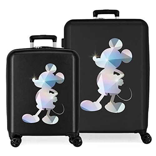 Disney 100 Special Shine Mickey Silver Kofferset Schwarz 55/70 cm Starres ABS Integriertes TSA-Schloss 119L 6,8 kg 4 Doppelrollen Handgepäck von Disney