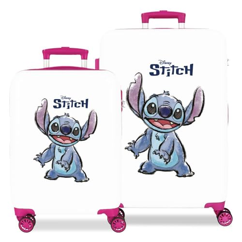 Disney Adorable Stitch Kofferset, weiß, 55/65 cm, starres ABS, seitliches Zahlenschloss, 56 l, 6 kg, 4 Doppelrollen, Handgepäck Disney Adorable Stitch Kofferset, weiß, 55/65 cm, starres ABS, seitliches Zahlenschloss, 56 l, 6 kg, 4 Doppelrollen, Handgepäck von Disney