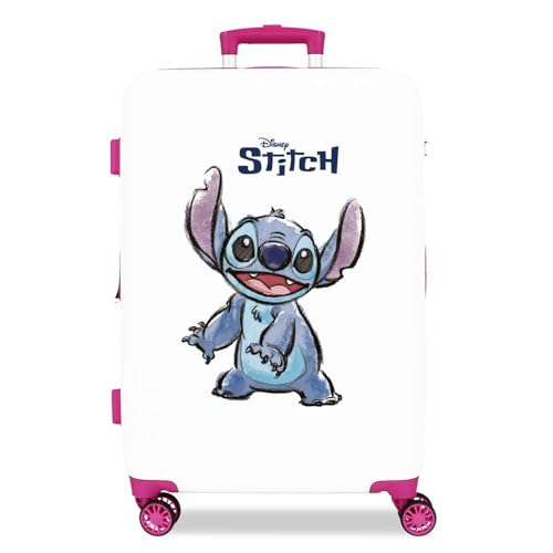Disney Adorable Stitch mittelgroßer Koffer, Weiß, 46 x 65 x 23 cm, starres ABS, seitliches Zahlenschloss, 56 l, 3 kg, 4 Doppelräder Disney Adorable Stitch mittelgroßer Koffer, Weiß, 46 x 65 x 23 cm, starres ABS, seitliches Zahlenschloss, 56 l, 3 kg, 4 Doppelräder von Disney
