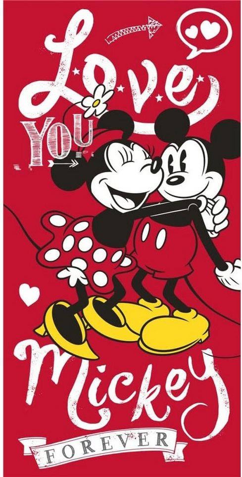 Disney Badetuch Minnie und Mickey Love you Badetuch Strandtuch Duschtuch 140 x 70 cm, Microfaser von Disney