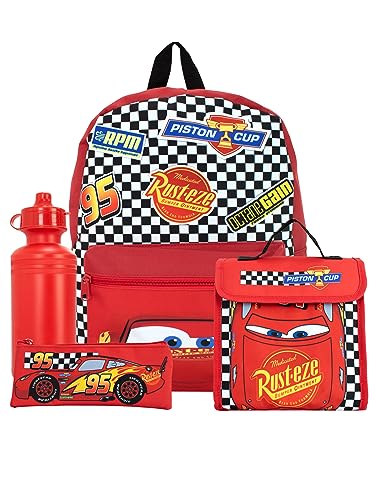 Disney Cars Rucksack-Set 4-Teilig | Lightning McQueen Tasche, Federmäppchen, Wasserflasche Und Lunchtasche | Kinderrucksäcke Für Schule Und Abenteuer | Offizielles Auto-Merchandise Disney Cars Rucksack-Set 4-Teilig | Lightning McQueen Tasche, Federmäppchen, Wasserflasche Und Lunchtasche | Kinderrucksäcke Für Schule Und Abenteuer | Offizielles Auto-Merchandise von Disney