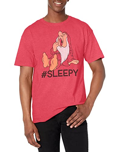 Disney Herren Snow White And Seven Dwarfs Hashtag Sleepy Graphic T-shirt, Red Heather, M von Disney