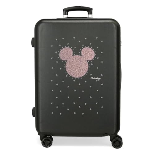 Joumma Disney Mickey-Studs Koffer, mittelgroß, Schwarz, 46 x 65 x 23 cm, starr, ABS, seitlicher Kombinationsverschluss, 56 l, 3 kg, 4 Doppelrollen, Schwarz, Mittelgroßer Koffer von Disney