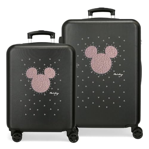 Joumma Disney Mickey-Studs Kofferset, Schwarz, 55/65 cm, starr, ABS, seitlicher Kombinationsverschluss, 91 l, 6 kg, 4 Doppelräder, Handgepäck, Schwarz, Koffer Set von Disney