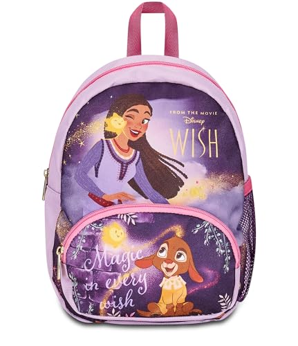 Disney Kindergartenrucksack klein, Wish, lila – Seitentaschen für Trinkflasche, Fronttasche, Kindergartenrucksack für Mädchen – Schulrucksack für Kinder – Prinzessinnen Disney, Mehrfarbig, von Seven