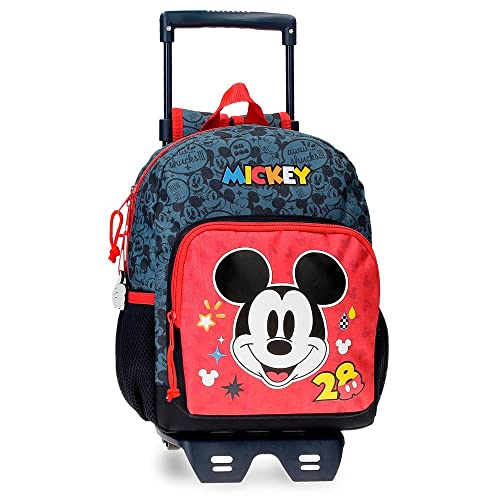 Disney Mickey Get Moving Vorschulrucksack mit Wagen, mehrfarbig, 23 x 28 x 10 cm, Polyester, 6,44 L, bunt, Vorschulrucksack mit Trolley von Disney