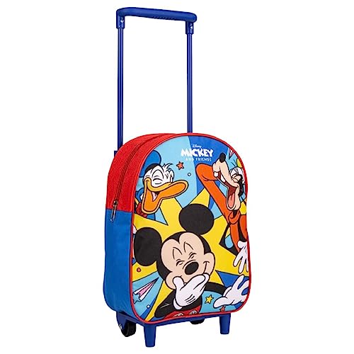 Disney Mickey Mouse Rucksack mit Rollen, Mickey Pluto und Donald Design Schultasche, Kinder-Trolley-Rucksack, Reiserucksack, Geschenk für Kinder von Disney