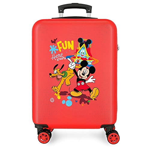 Disney Mickey Here Starts Kabinenkoffer Rot 38x55x20 cm Starres ABS Seitliches Zahlenschloss 35L 2 kg 4 Doppelrollen Handgepäck von Disney