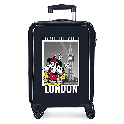 Disney Mickey und Minnie Travel the World London Kabinenkoffer, blau, 38 x 55 x 20 cm, starres ABS, seitliches Zahlenschloss, 34 l, 2 kg, 4 Doppelrollen, Handgepäck von Disney