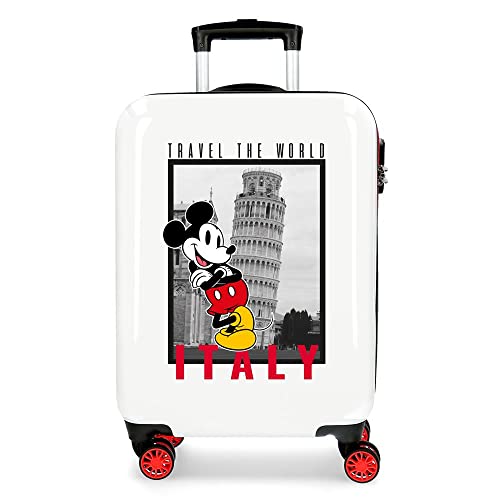 Disney Mickey und Minnie bereisen die Welt, Italien, Kabinenkoffer, Weiß, 38 x 55 x 20 cm, starres ABS, seitliches Zahlenschloss, 34 l, 2 kg, 4 Doppelrollen, Handgepäck von Disney