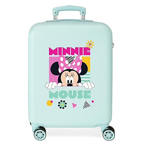 Disney Minnie Geometrischer türkisfarbener Kabinenkoffer 38 x 55 x 20 cm, starres ABS, seitliches Zahlenschloss, 35 l, 2 kg, 4 Doppelrollen, Handgepäck von Disney