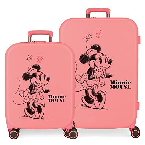 Disney Minnie Happiness Pink Kofferset 55/70 cm Starres ABS Integrierter TSA-Verschluss 116L 7,54 kg 4 Doppelrollen Handgepäck von Disney