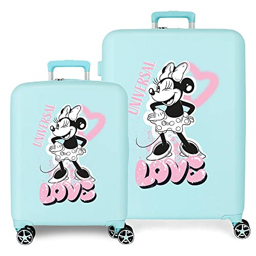 Disney Minnie Heart Türkises Kofferset, 55/70 cm, starres ABS, integrierter TSA-Verschluss, 88 l, 6,8 kg, 4 Doppelrollen, Handgepäck von Disney