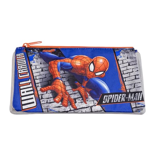 Disney Spider-Man Kinder Federmäppchen mit mehreren Fächern, Reißverschluss, Schulmäppchen, blau, Spider-Man von Disney