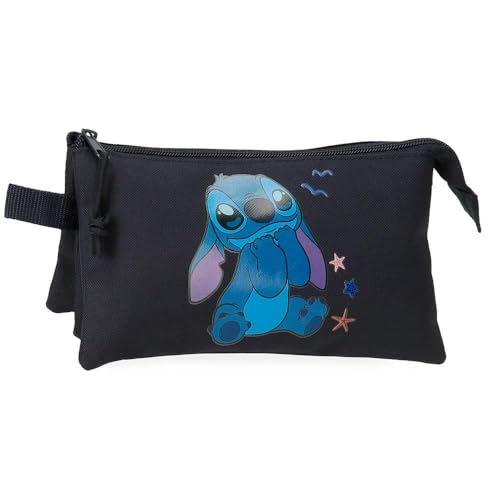 Disney Stitch Emozionato Bustina 3 Scomparti, Schwarz, Talla única, Dreifaches Etui von Enso