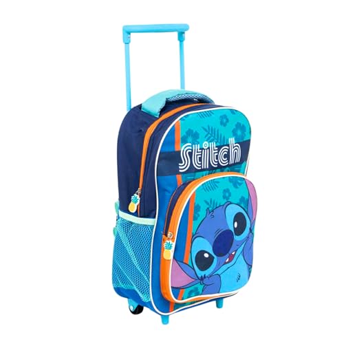 Disney Stitch Rucksack mit Rollen, Klassischer Stitch Design, Kindergarten Schulrucksack, Trolley Rucksack, Kinder Reiserucksack, Geschenk für Mädchen von Disney