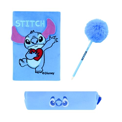 Disney Stitch Schreibwaren Set, Bestehend aus Notizbuch, Pom Pom Stift und Federmäppchen, Geschenk für Mädchen und Jugendliche Disney Stitch Schreibwaren Set, Bestehend aus Notizbuch, Pom Pom Stift und Federmäppchen, Geschenk für Mädchen und Jugendliche von Disney