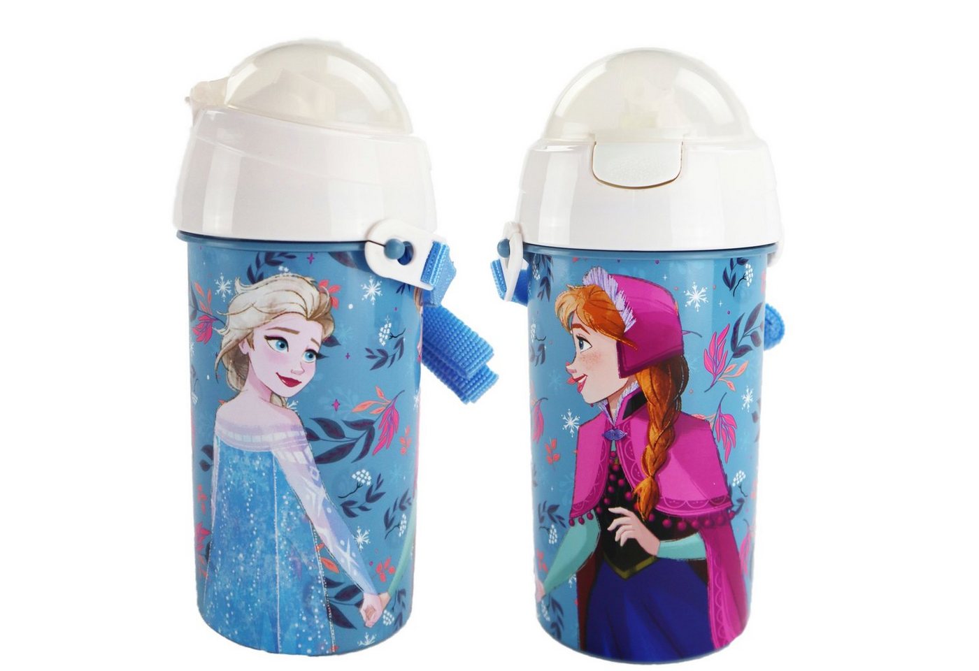 Disney Trinkflasche Disney Die Eiskönigin Anna Elsa Wasserflasche, Flasche mit integriertem Trinkhalm und Tragegurt 500 ml von Disney