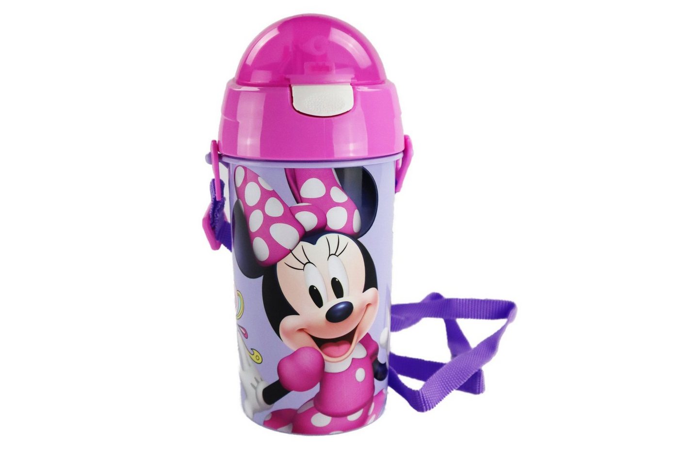 Disney Trinkflasche Disney Minnie Maus Wasserflasche, Flasche mit integriertem Trinkhalm und Tragegurt 500 ml von Disney