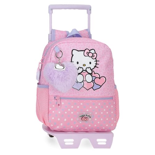 Hello Kitty Hearts & Dots Schulrucksack mit Trolley, Rosa, 23 x 28 x 10 cm, Polyester, 6,44 l, Rosa, Schulrucksack mit Trolley von Disney