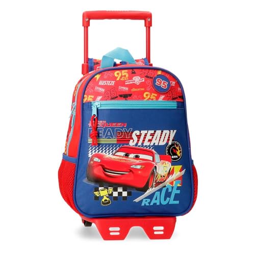 Joumma Disney Cars Lets Race Schulrucksack, aus Polyester, Taschen und Fächer, breite und verstellbare Träger., rot, Rucksack 28 + Trolley von Disney