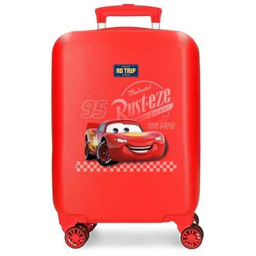 Joumma Bags Disney Cars RD Trip, Kabinenkoffer, Kinderkoffer, aus ABS, einem Starren und leichten Material, Doppelrollen mit multidirektionaler Drehung, seitliches Zahlenschloss, Rot, rot, Koffer von Disney