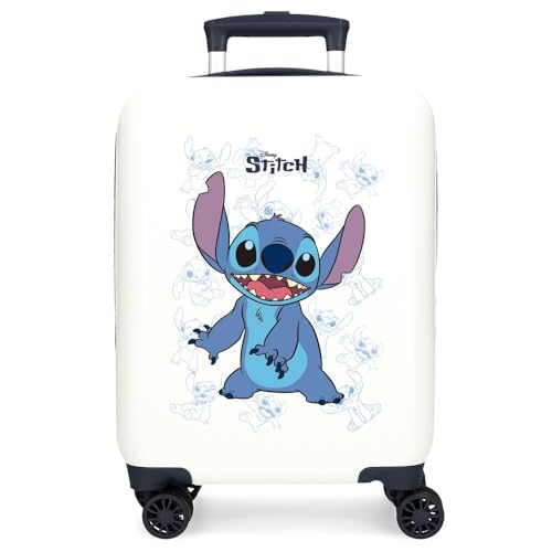 Joumma Disney Happy Stitch Kabinenkoffer, Weiß, 33 x 50 x 20 cm, Harter ABS-Kunststoff, seitlicher Kombinationsverschluss, 28,4 l, 2 kg, 4 Doppelrollen, Handgepäck, weiß, Kabinenkoffer von Disney