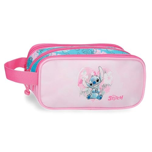 Joumma Disney Heart Stitch Federmäppchen mit 3 Fächern, Rosa, 22 x 10 x 9 cm, Polyester, 1,98 l, Rosa, Talla única, Dreifachmäppchen von Disney