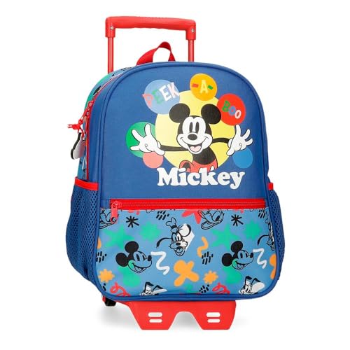 Joumma Bags Disney Micky Peek a Boo, Schulrucksack, aus Polyester, Verschiedene Taschen und Fächer, breite Schultergurte, ergonomisch und gepolstert., blau, Rucksack 33 + Trolley von Disney