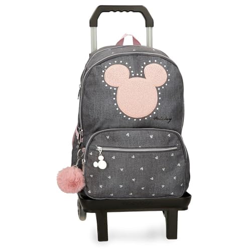 Joumma Disney Micky Studs Schulrucksack mit Trolley, Schwarz, 32 x 44 x 17 cm, Polyester, 24,68 l, Schwarz, Schulrucksack mit Trolley von Disney