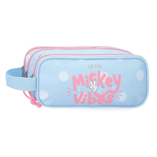 Joumma Disney Micky Vibes Federmäppchen mit 3 Fächern, Blau, 22 x 10 x 9 cm, Polyester, 1,98 l, blau, Talla única, Dreifachmäppchen von Disney