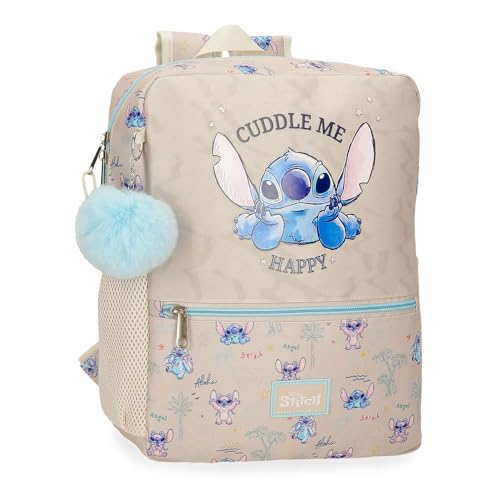 Joumma Disney Stitch Cuddle Me Happy Schulrucksack, Beige, 25 x 33 x 12 cm, Polyester, Beige, Talla única, Schulrucksack von Disney