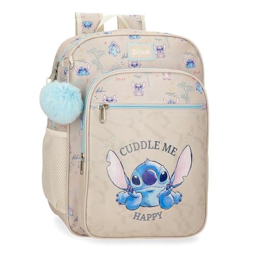 Disney Joumma Stitch Cuddle Me Happy Schulrucksack, Beige, 30 x 38 x 12 cm, Polyester, Beige, Talla única, Schulrucksack von Disney