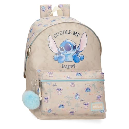 Joumma Disney Stitch Cuddle Me Happy Schulrucksack, Beige, 31 x 44 x 15 cm, Polyester, Beige, Talla única, Schulrucksack von Disney