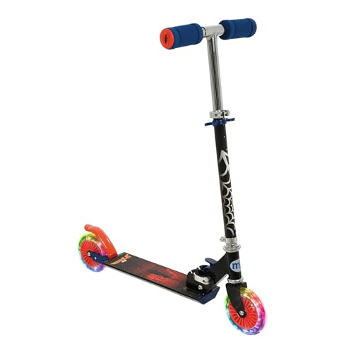 Spiderman Kinder-Scooter für Mädchen und Jungen – zusammenklappbarer Inline-2-Rad-Roller – Jungen-Scooter und Mädchen-Scooter – Verstellbarer lila beleuchteter Roller – Zweirad-Rollerräder leuchten – von Disney