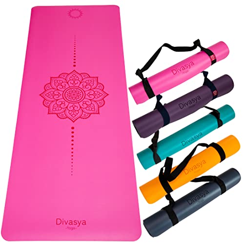 DIVASYA Premium Yogamatte rutschfest: Naturkautschuk rutschfest & japanische professional grip Oberfläche | 185x68x0,45cm | Tragegurt | 4,5mm dicke Yoga Matte rutschfest | schadstofffrei von Divasya